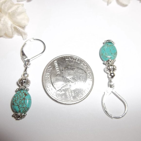 Turquoise Blue & Silver Beaded Earrings Set 5433 - Picture 3 of 8